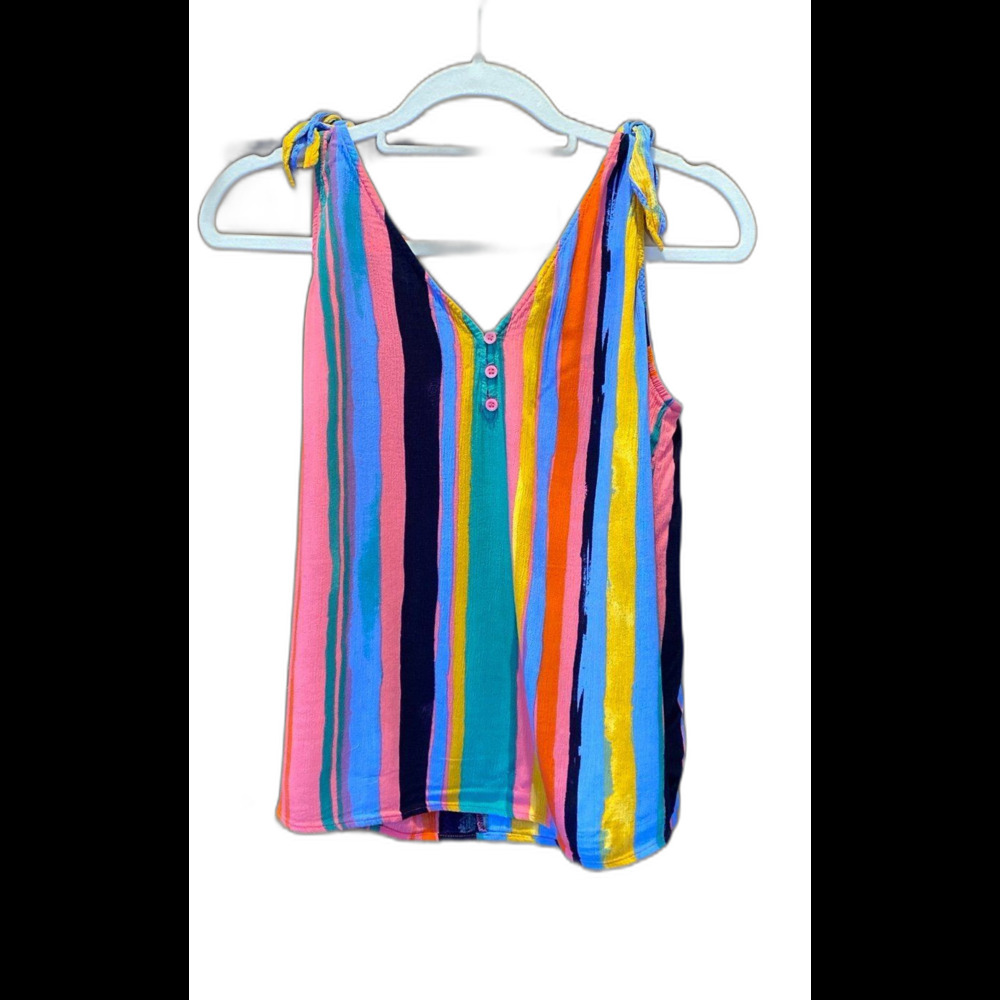 ANA Tank Top Blouse Size Large Rainbow Stripes Summer Blouse Flowy & Cool